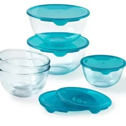 Set med 5 skålar med lock - PYREX - 1x 0,5L + 2x 1L + 2x 2L