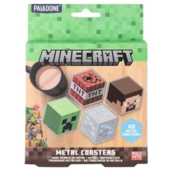 Set med 4 underlägg i metall Minecraft - Paladone - Steve, Creeper, Diamantmalm, TNT-block