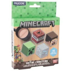Set med 4 underlägg i metall Minecraft - Paladone - Steve, Creeper, Diamantmalm, TNT-block