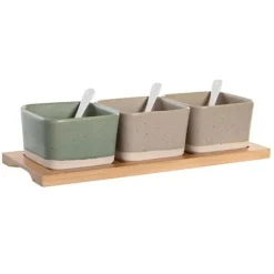 Set med bambutallrikar - DKD Home Decor - 29 x 11,5 x 1,5 cm - Flerfärgad - För vuxna
