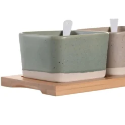 Set med bambutallrikar - DKD Home Decor - 29 x 11,5 x 1,5 cm - Flerfärgad - För vuxna