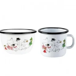 Set med emaljskål 6 dl och emaljmugg 3,7 dl Mumin Mumindalen