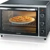 SEVERIN TO2058 42 L minivärmeugn, pizzasten och rotisseri, 1 800 W bänkugn, 120 min timer, svart/rostfritt stål