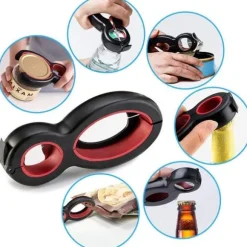 Sex i en konservöppnare och flasköppnare