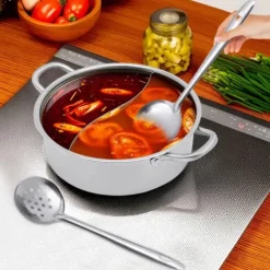 Shabu Shabu Hot Pot - Gryta i rostfritt stål - Delad dubbel smak - 26 cm - Induktionskompatibel - För fondue