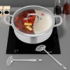 Shabu Shabu Hotpot - Gryta 28 cm - 304 Rostfritt Stål - Dubbelsidig Avdelare - Glaslock - Induktion & Gas - Vit - Med 2 Slevar