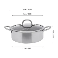 Shabu Shabu Hotpot - Gryta 28 cm - 304 Rostfritt Stål - Dubbelsidig Avdelare - Glaslock - Induktion & Gas - Vit - Med 2 Slevar