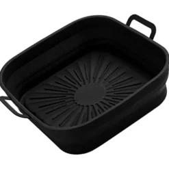 Silikon fritös liners Set - 8 tum fyrkantig, förtjockad & vikbar, luktfri - svart