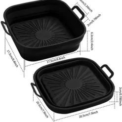 Silikon fritös liners Set - 8 tum fyrkantig, förtjockad & vikbar, luktfri - svart