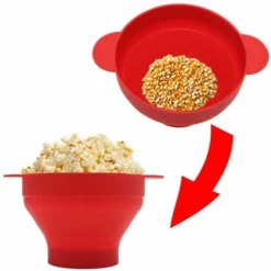 Silikonskål för mikrovågsugn - Hopfällbar röd popcornskål, lämplig för mikrovågspopcorn