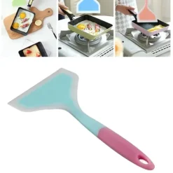 Silikonspatel Nonstick NonSlip Silikon Matlagningsspatel för Tamagoyaki Pizza Biff (Himmelsblå Rosa Handtag)