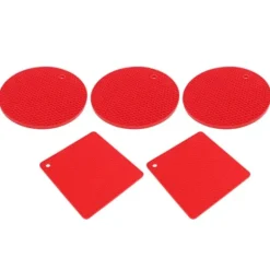 Silikonunderläggsmattor - halkfria värmebeständiga varma kuddar för kök - 5 st röd fyrkantig & rund honeycomb