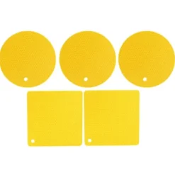 Silikonunderläggsmattor - halksäkra värmebeständiga värmekuddar för kök - 5 st Gul honeycomb fyrkantig och rund