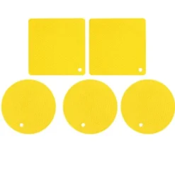 Silikonunderläggsmattor - halksäkra värmebeständiga värmekuddar för kök - 5 st Gul honeycomb fyrkantig och rund