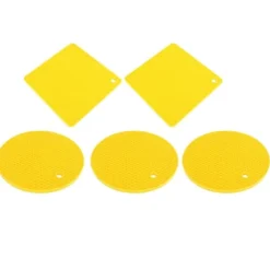 Silikonunderläggsmattor - halksäkra värmebeständiga värmekuddar för kök - 5 st Gul honeycomb fyrkantig och rund