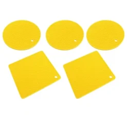 Silikonunderläggsmattor - halksäkra värmebeständiga värmekuddar för kök - 5 st Gul honeycomb fyrkantig och rund