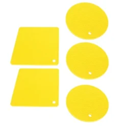 Silikonunderläggsmattor - halksäkra värmebeständiga värmekuddar för kök - 5 st Gul honeycomb fyrkantig och rund