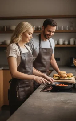 SKINNFÖRKLÄDE GRILL / BBQ / BARISTA / KOCK / FRISÖR FÖRKLÄDE BRUN DISTRESSED APRON