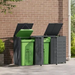 Skjul för sopkärl för 3 platser antracit 207x79x117 cm stål