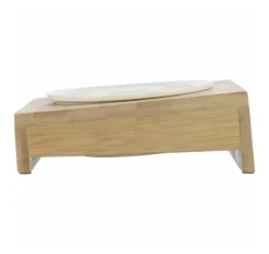 Skål med hållare, keramik/bambu, 0,25 l/ø 12 cm/15 × 5 × 15 cm, vit/ecru