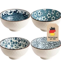 Skålset i 4 delar i en elegant presentförpackning skål Japanskt porslinsservis i blått och vitt