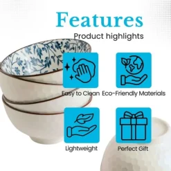 Skålset i 4 delar i en elegant presentförpackning skål Japanskt porslinsservis i blått och vitt