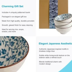 Skålset i 4 delar i en elegant presentförpackning skål Japanskt porslinsservis i blått och vitt