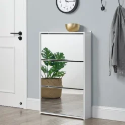 Skoskåp med 3 lådor och spegel plats för 9 par skor vit [en.casa]