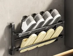 Skoskåp Wall-Mounted Folding Shoe Rack, 50x25.8x12cm, Space-Saving, No-Drill