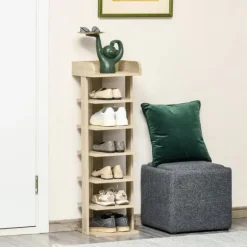 Skoställ - Skohylla - Smal - 7 Nivåer - För 6 Par - 32×30×104 cm - Trä - Natur