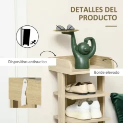 Skoställ - Skohylla - Smal - 7 Nivåer - För 6 Par - 32×30×104 cm - Trä - Natur