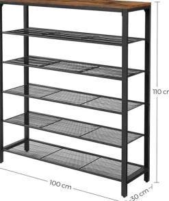 Skoställ med 5 Hyllor - Skohylla industriell Design 100 x 30 x 110 cm vintage brun-svart