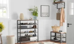 Skoställ med 5 Hyllor - Skohylla industriell Design 100 x 30 x 110 cm vintage brun-svart