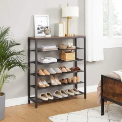 Skoställ med 5 Hyllor - Skohylla industriell Design 100 x 30 x 110 cm vintage brun-svart