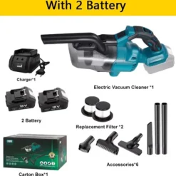 Sladdlös Dammsugare, Kraftfull Sugförmåga, Tvättbart HEPA-filter,med 2 BATTERI
