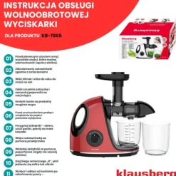 Slow juicer 150W för frukt och grönsaker KALLPRESS KLAUSBERG KB-7865
