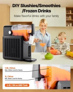 Slushmaskin & Margaritamaskin - Fryst dryckesmaskin - Kapacitet 2,6 l - Ingen is krävs - Förinställda program (5) - Självrengöring - För hemmet