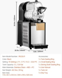 Slushmaskin, 2 tankar, justerbar temperaturkontroll,1x3L