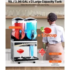 Slushmaskin för Kommersiellt Bruk, 15Lx2 Tank, Margarita Smoothie Frysdryckesmaskin, Snabbkylning