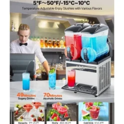 Slushmaskin för Kommersiellt Bruk, 15Lx2 Tank, Margarita Smoothie Frysdryckesmaskin, Snabbkylning