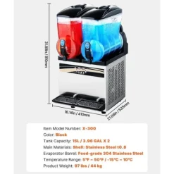 Slushmaskin för Kommersiellt Bruk, 15Lx2 Tank, Margarita Smoothie Frysdryckesmaskin, Snabbkylning