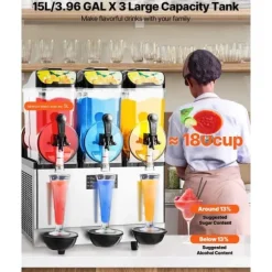 Slushmaskin för Kommersiellt bruk, 15Lx3 Tankar, Margarita och Smoothie Frysdryckesmaskin