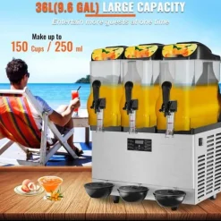 Slushmaskin Kommersiell 3 x 12L Triple Bowl 72 Koppar Utgång 220V 1300W Rostfritt Stål Margarita Smoothie Frysta Drycker