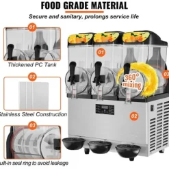 Slushmaskin Kommersiell 3 x 12L Triple Bowl 72 Koppar Utgång 220V 1300W Rostfritt Stål Margarita Smoothie Frysta Drycker