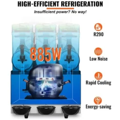 Slushmaskin Kommersiell 3 x 12L Triple Bowl 72 Koppar Utgång 220V 1300W Rostfritt Stål Margarita Smoothie Frysta Drycker