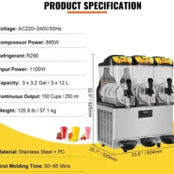 Slushmaskin Kommersiell 3 x 12L Triple Bowl 72 Koppar Utgång 220V 1300W Rostfritt Stål Margarita Smoothie Frysta Drycker
