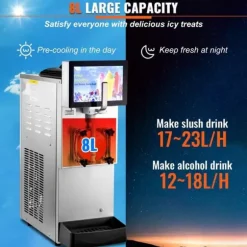 Slushmaskin 8L / 2,1 Gal Enkel Skål Kommersiell Slushy Maskin Margarita Smoothie Frysta Drycker