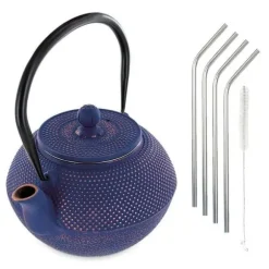 Song gjutjärn tekanna 1,2 L + 4 sugrör i rostfritt stål