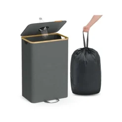 SONGMICS insamlingsbehållare för pantflaskor 95 L skiffergrå-naturbeige