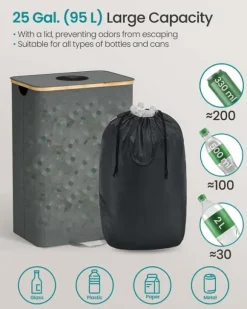 SONGMICS insamlingsbehållare för pantflaskor 95 L skiffergrå-naturbeige